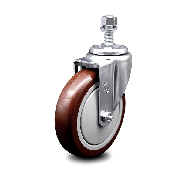 5 Inch Maroon Polyurethane Wheel Swivel 1/2 Inch Threaded Stem Caster SCC